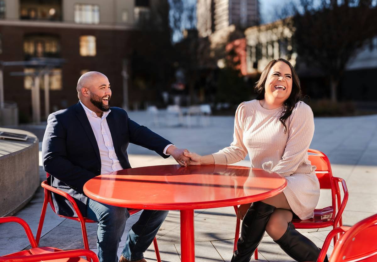 A man and a woman sitting at a table